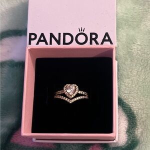 Pandora Gold Heart Ring Set